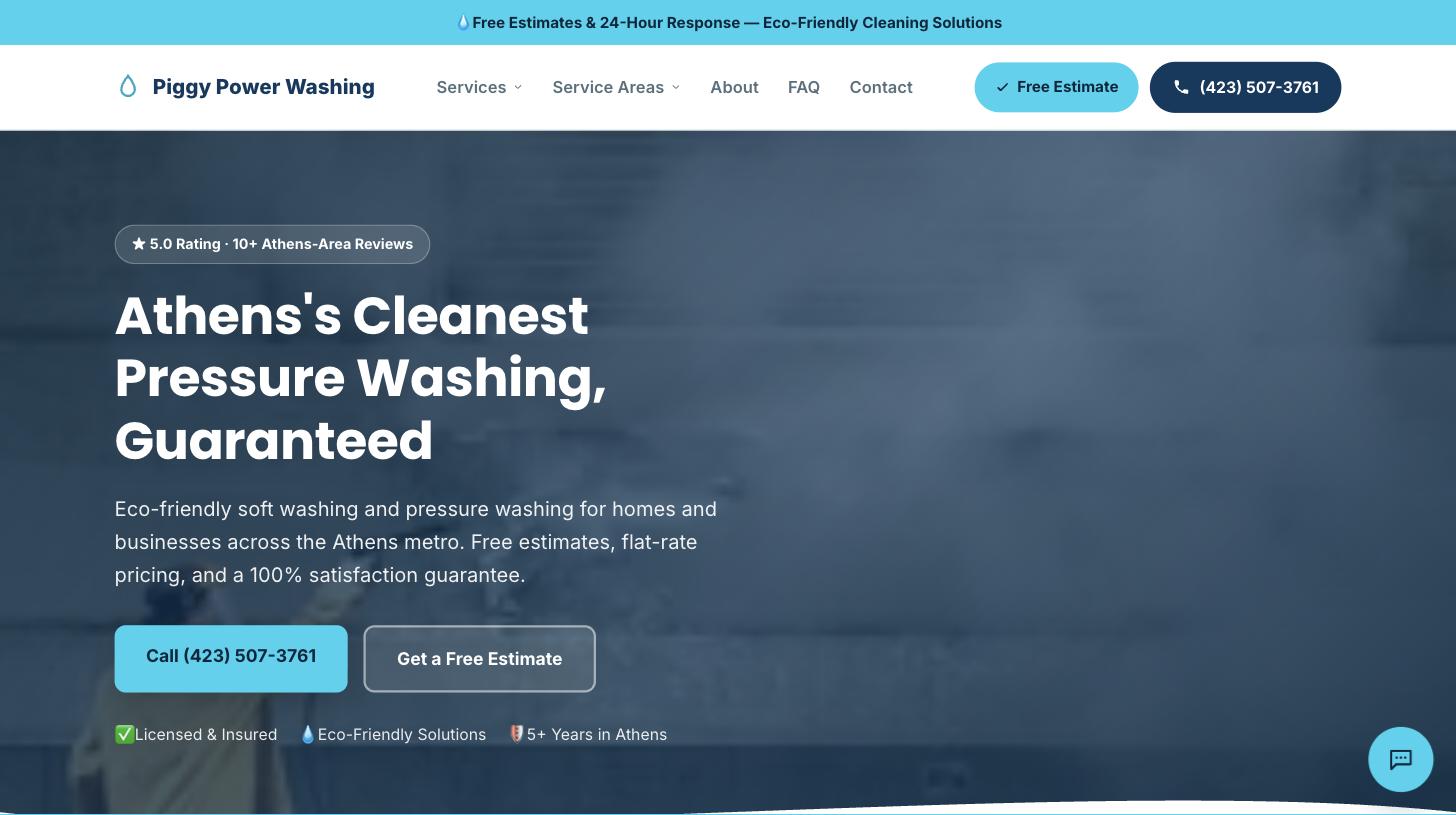 Live example website built by Sitelyne for Piggy Power Washing